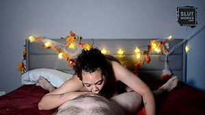 Interracial Amateur Blowjob: Big Tits Babe Sucks a Big Cock on Halloween