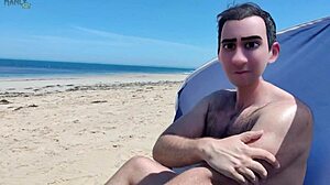 Surfing and footjobs with hot gay dads in animated beach fun